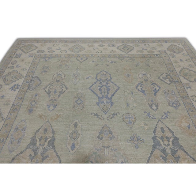 Green Handwoven Turkish Oushak Rug 9'1" X 12'10" For Sale - Image 4 of 7