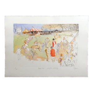 William Papas "Steeple Chase - Lexington, Kentucky" Hand Colored Etching Artwork