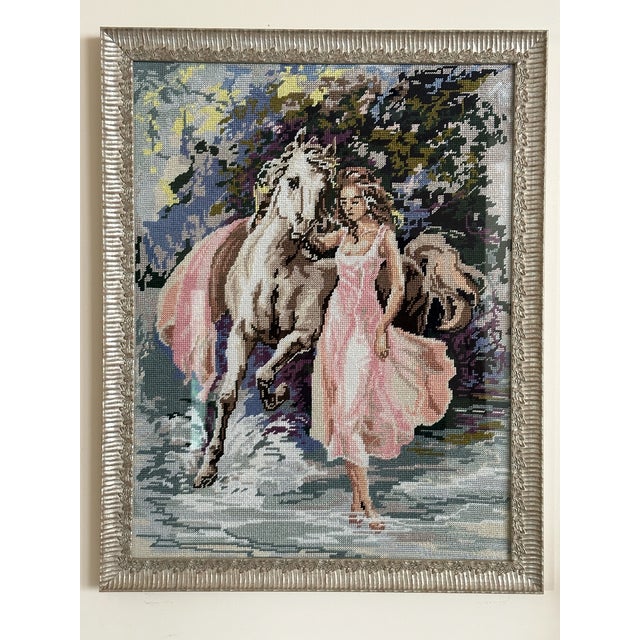 “Aquarella” is a cotton canvas created by SEG de Paris, manufactured in France. The needlepoint was meticulously half...