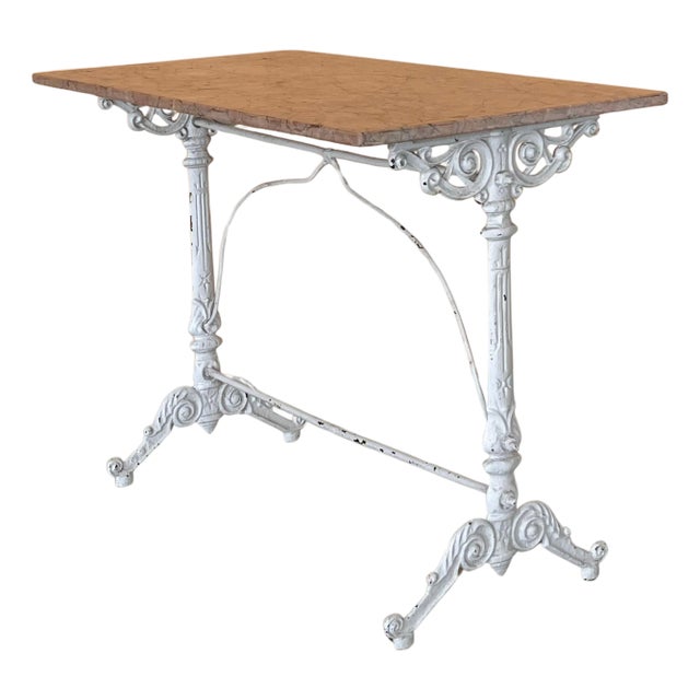 Early 20th Century French Solid Cast Iron French Scrolling Bistro Table with Pink Marble Top For Sale