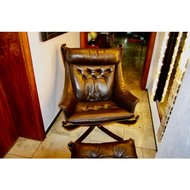 Wood Set of Norwegian Falcon Armchair and Ottoman by Sigurd Ressel for Vatne Mobler, 1970s For Sale - Image 7 of 18