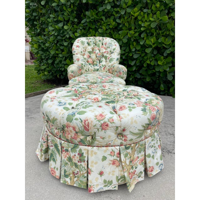 Vintage Hickory Chair Tufted Round Ottoman in Botanical Print For Sale - Image 14 of 15