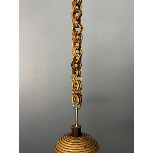 Mid-Century Italian Pencil Reed Rattan Bamboo and Brass Hanging Pendant Lamp, 1970s For Sale - Image 6 of 14