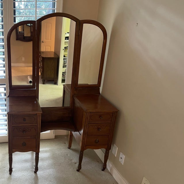 Early 20th Century Antique Vanity With Trifold Mirror Chairish