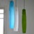 Large elongated Murano blown glass pendants in blue, green (Inside is a blown thin inner layer of white opal translucent...