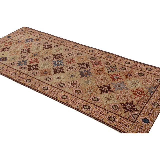 Rug & Kilim Antique Kuba Geometric Beige and Golden-Yellow Wool Runner For Sale - Image 4 of 7