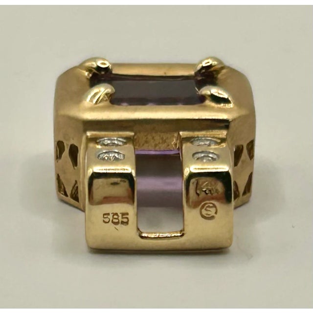 Early 21st Century Amethyst & Diamond 14k Yellow Gold Pendant For Sale - Image 5 of 9