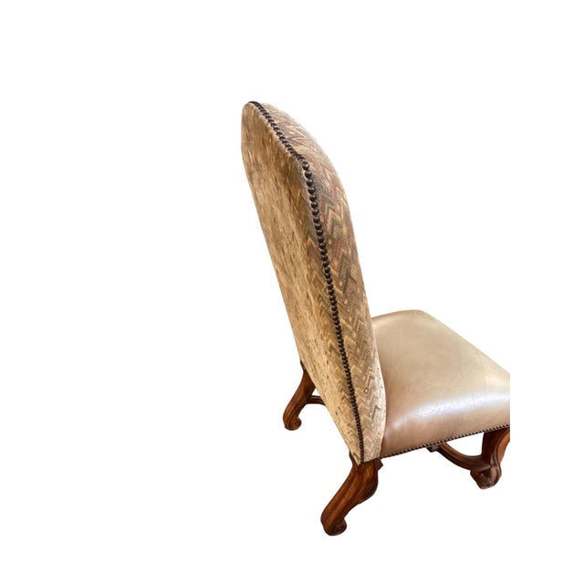 French Provincial Vintage Chairish Title French Provincial Carved Wood & Leather High-Back Side Chair For Sale - Image 3 of 8