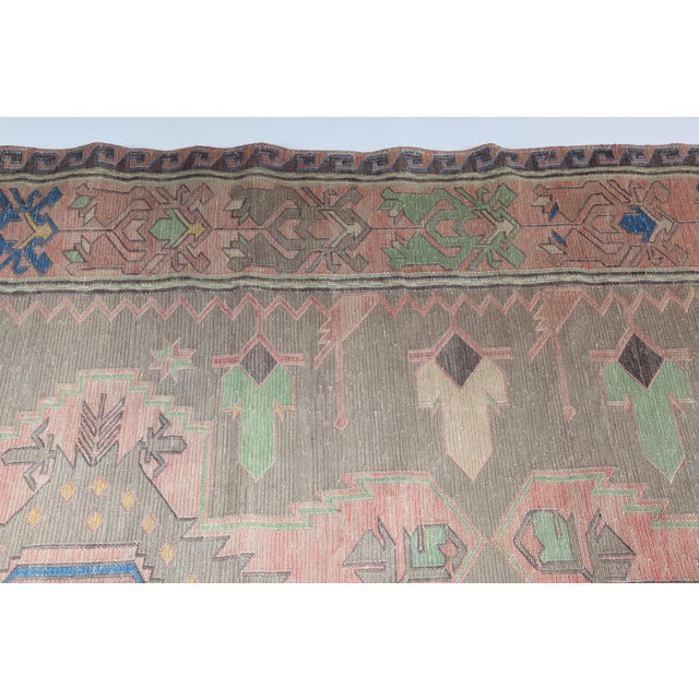 Mid 20th Century Semi-Antique Caucasian Sumak Kilim – Handwoven Tribal Flatweave With Medallion and Geometric Borders -6' 2'' X 10' 6'' For Sale - Image 5 of 13