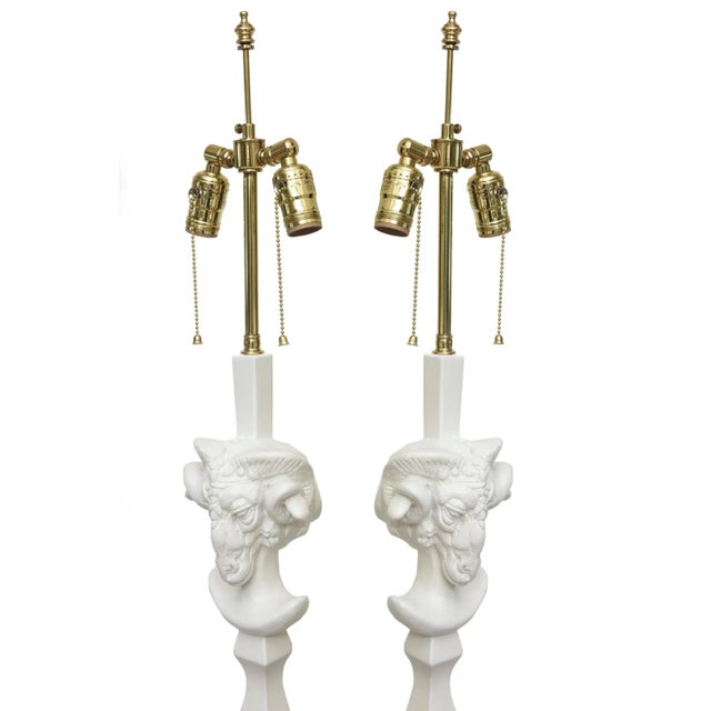 Modern Vintage Sirmos Wood Rams Head Floor Lamps With Brass Hardware, Restored, 1975 For Sale - Image 3 of 11