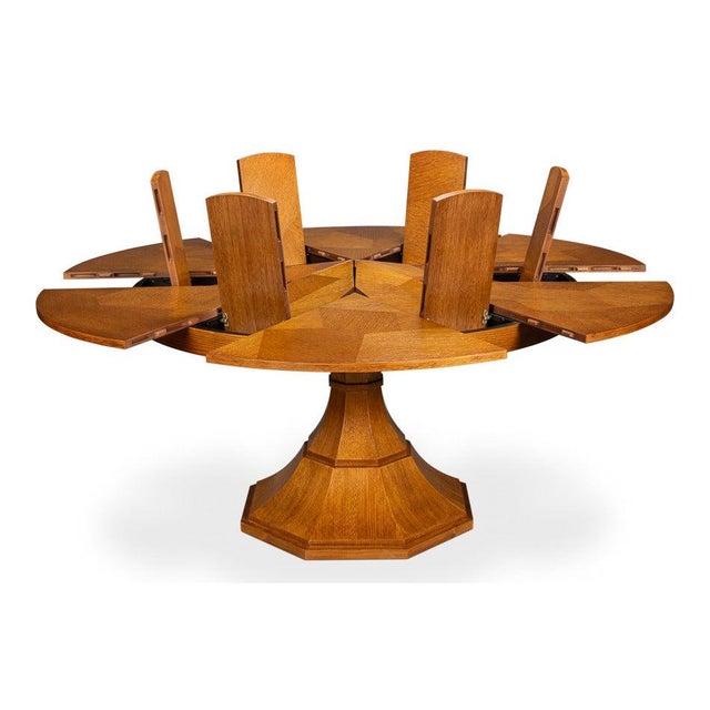 Transitional Round Dining Table, Medium - Light Brown Oak With Faceted Pedestal Base For Sale In Raleigh - Image 6 of 11