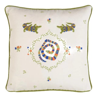 Schumacher x Backdrop Reptilia Embroidery Pillow In Bright Multi on Ivory For Sale