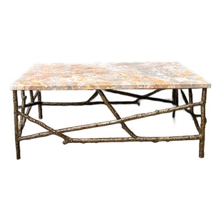 Vintage Faux Bois Marble Top Coffee Table For Sale