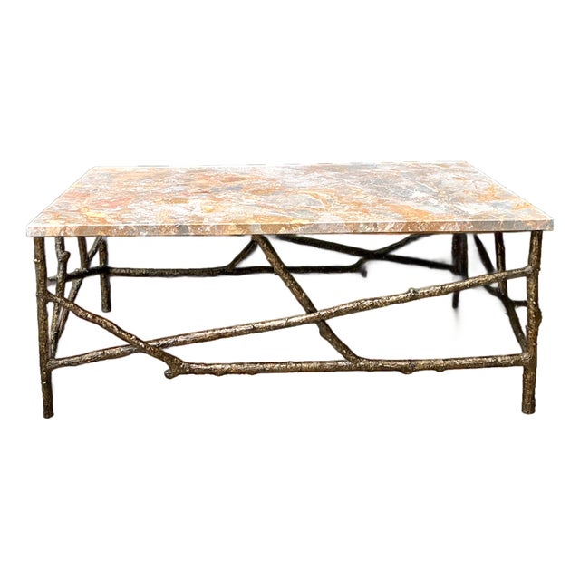 Vintage Faux Bois Marble Top Coffee Table For Sale