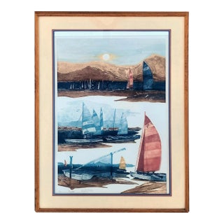 1970s Martin Tobias Signed "Regatta" Embossed Aquatint Etching, Framed For Sale