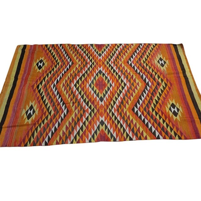 Late 19th Century 1890s Small Yellow Antique Rustic Tribal Native American Navajo Flat Weave Rug For Sale - Image 5 of 9