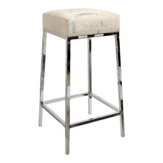Pasargad Home Safari Cowhide Bar Stool with Silver Steel Legs For Sale