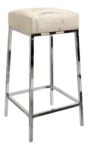 Pasargad Home Safari Cowhide Bar Stool with Silver Steel Legs