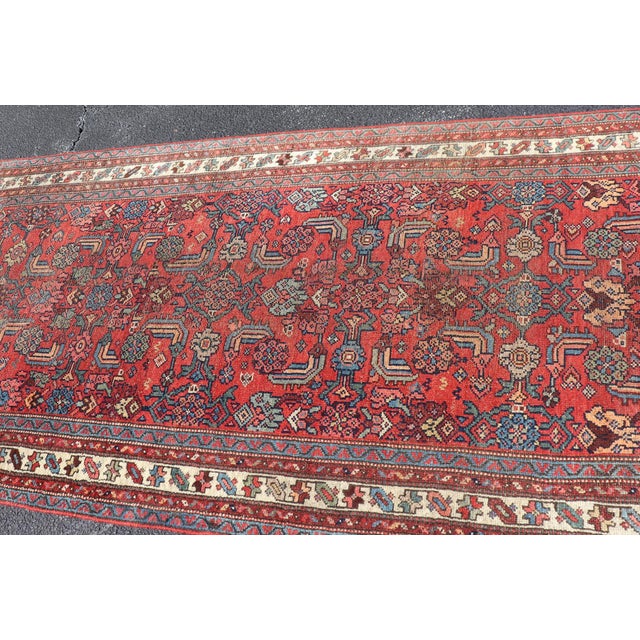 Antique Persian Bidjar Runner With Red Field and Tribal Geometric Design For Sale - Image 10 of 12