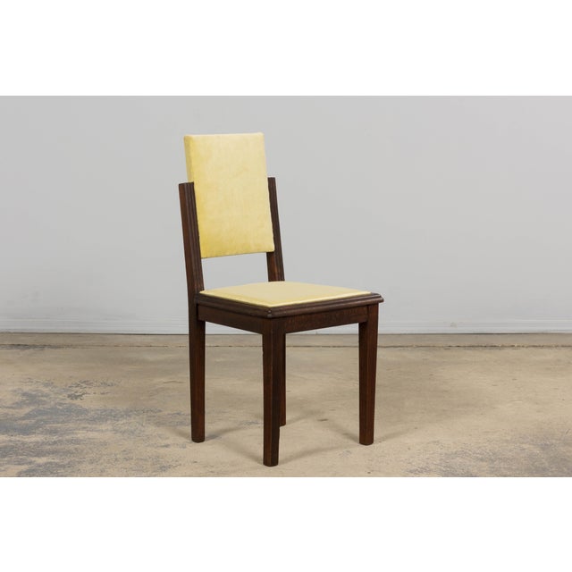 1930s French Art Deco Oak Dining Chairs in Light Yellow Velvet – Set of 8 For Sale - Image 14 of 18