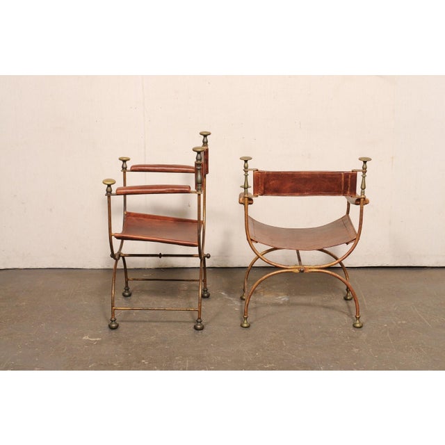 Italian Italian Near-Pair Savonarola Chairs With Brown Leather For Sale - Image 3 of 8