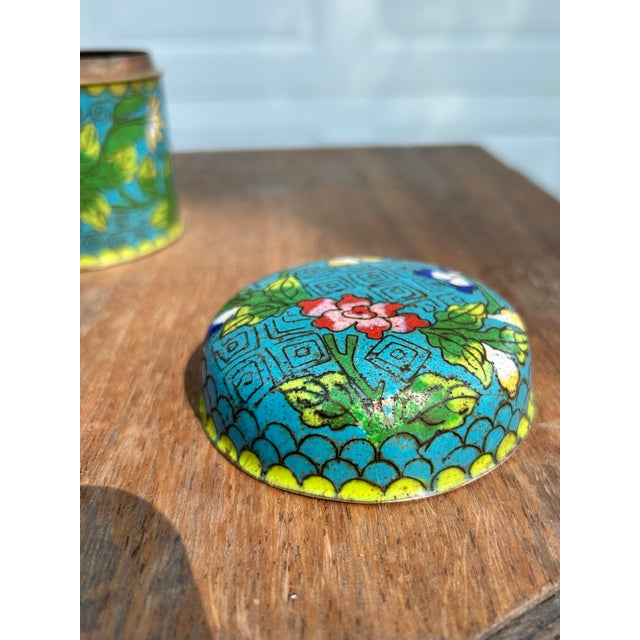 Mid 20th Century Vintage Cloisonné Enameled Copper Jar With Lid For Sale - Image 5 of 8