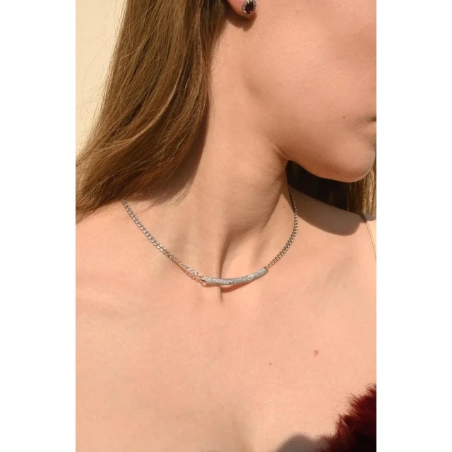 Not Yet Made - Made To Order 14k Solid White Gold Cluster Diamonds Bar Chain Necklace For Sale - Image 5 of 16