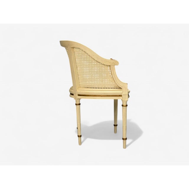 Wood Louis XVI Style, Barrel Back Occasional Chair, Cream Painted Wood, Cane, 1960s For Sale - Image 7 of 11