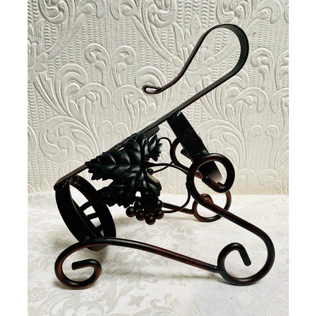 Onyx Vintage Mid Century Iron Grapes and Leaves Wine Bottle Holder For Sale - Image 8 of 8