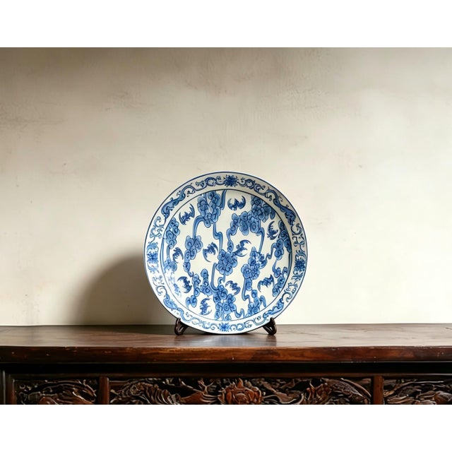 Ceramic Chinese Ceramic Plate,Qianlong Marked Blue and White Porcelain Plate Hand Painted Bats Pattern For Sale - Image 7 of 11