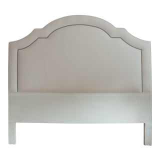 White Velvet Headboard With Pewter Nailheads For Sale