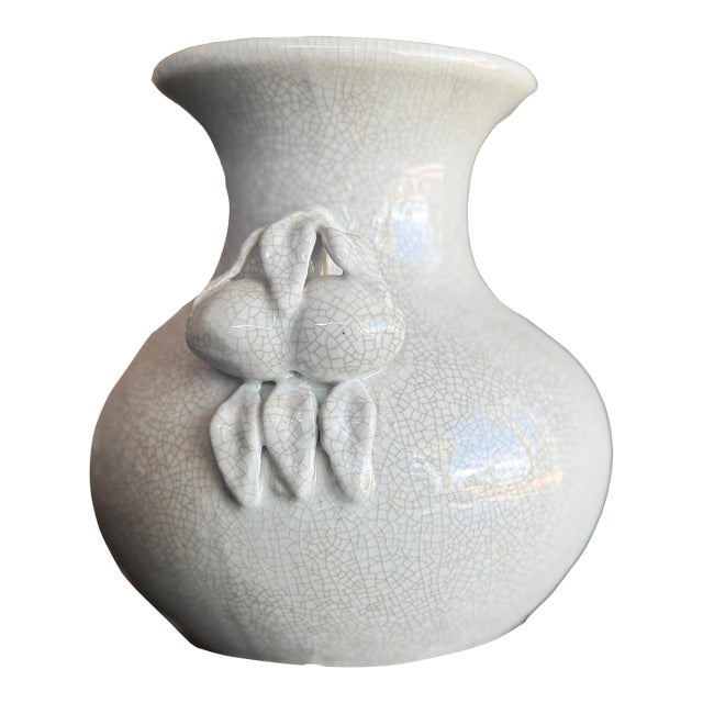 Chinese Celadon Crackle-Glaze Vase With Peach Handles For Sale