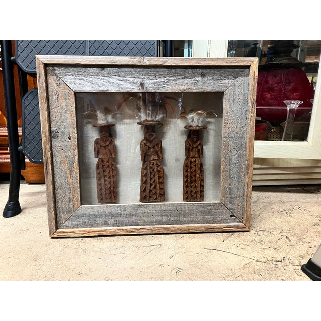 Vintage Framed Mexican Tarahumara Primitive Pine Bark Spirit Dolls in Shadowbox For Sale - Image 4 of 6