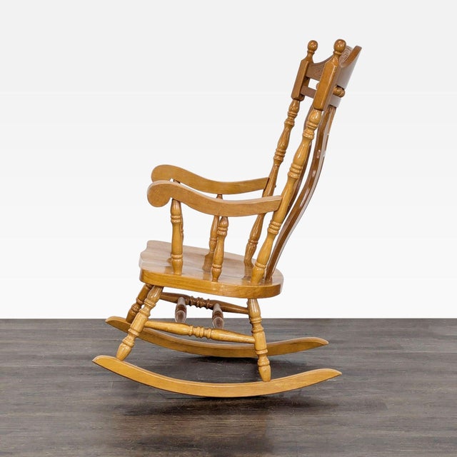 Traditional Classic Wooden Rocking Chair With Carved Backrest For Sale - Image 3 of 9