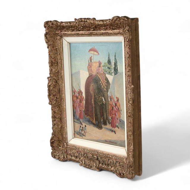 Vintage Anglo Indian Painting of an Elephant Procession by Charles Baskerville For Sale - Image 10 of 12