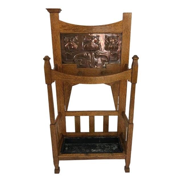 Arts & Crafts Oak & Copper Umbrella Stand by Shapland & Petter, c.1900 For Sale