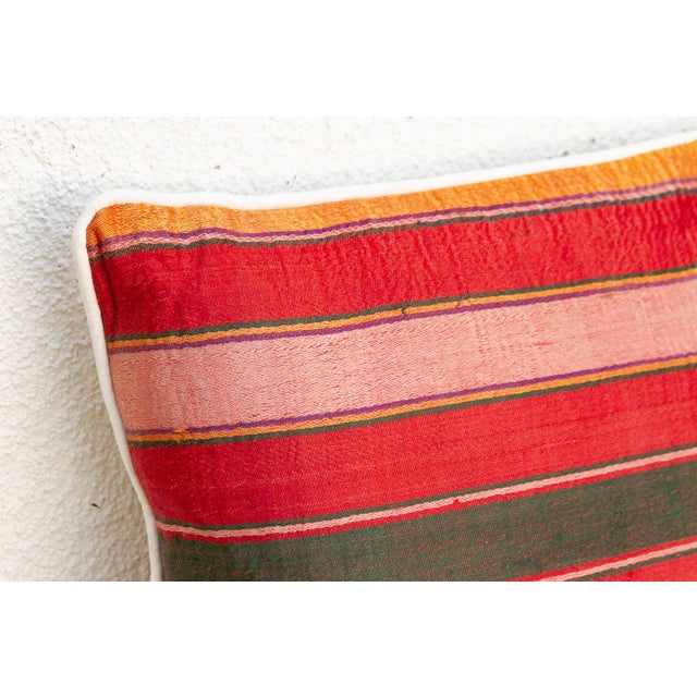 1980s Mira Striped Gujarati Mashru Lumbar Pillow For Sale - Image 5 of 7