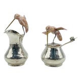 Los Castillo Silver Hummingbird Creamer, Sugar & Ladle, Taxco 1960s For Sale