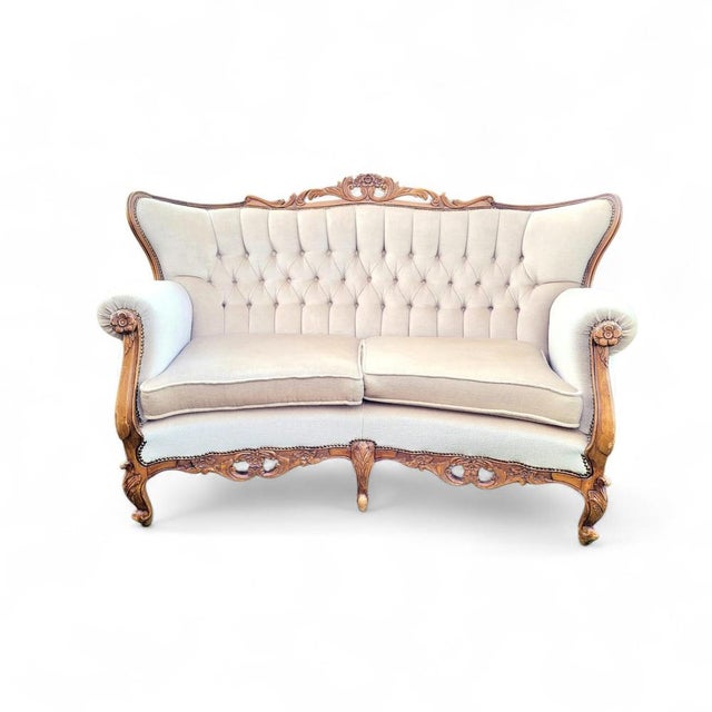 Louis XVI French Château Living Room Set in Upholstered Hand-Carved Walnut, Mid-19th Century, Set of 3 For Sale - Image 4 of 18