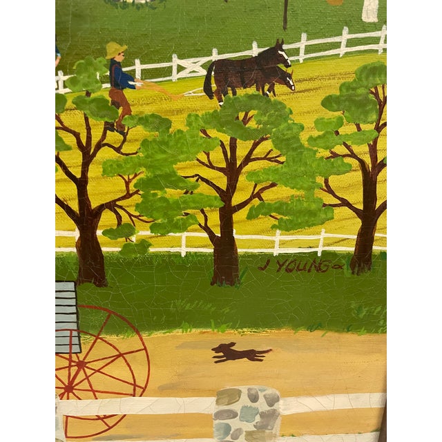 1980s 1980s Folk Art Landscape Oil on Canvas by J Young For Sale - Image 5 of 9