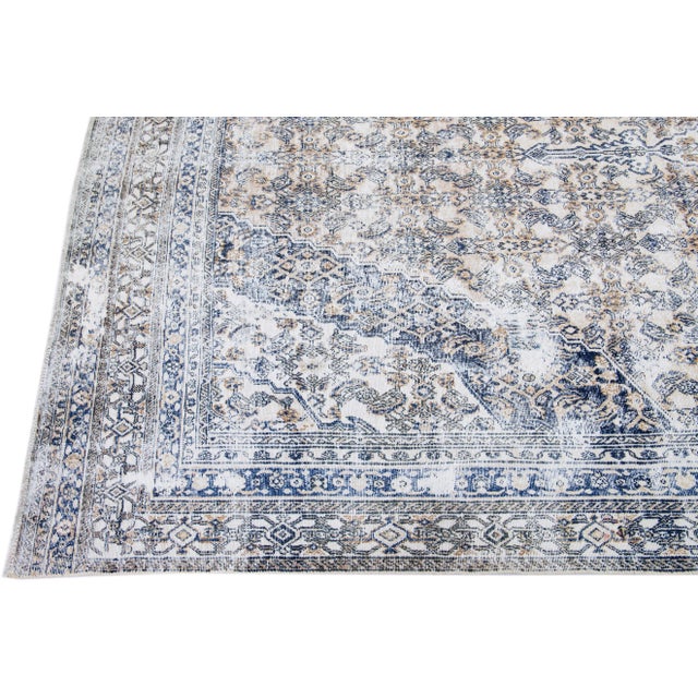 1960s Vintage Persian Malayer Distressed Beige Handmade Medallion Wool Rug For Sale - Image 4 of 11