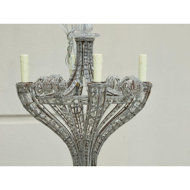 Silver 1920s French Four-Light Chandelier with Faceted Crystals and Beaded Strands For Sale - Image 8 of 12