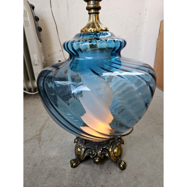 Mid Century Modern Blue Glass Oversized Table Lamp | Chairish