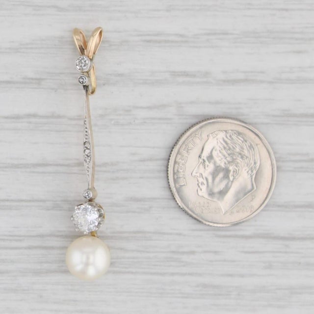 Antique Cultured Pearl 0.31ctw Diamond Pendant 10k - 17k Yellow Gold For Sale In Greensboro - Image 6 of 6