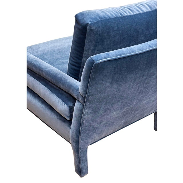 Vintage Newly Upholstered MCM Blue Velvet Parsons Chair For Sale - Image 10 of 11