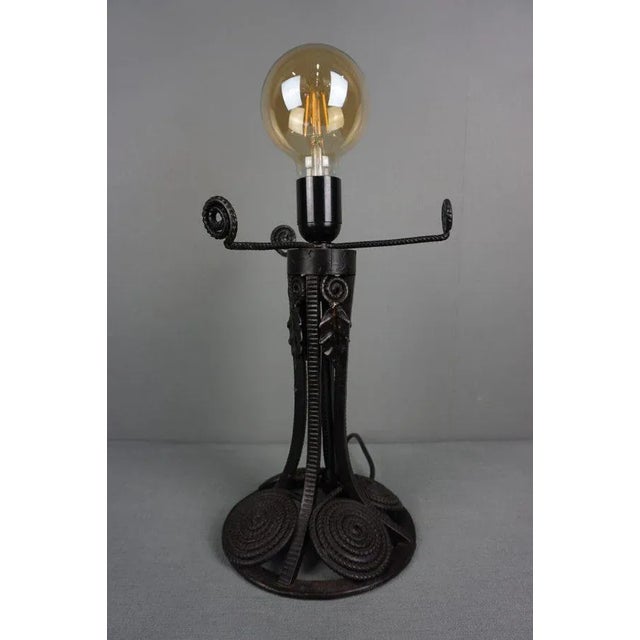 Black Art Deco French Wrought Iron Table Lamp by Charles Schneider For Sale - Image 8 of 8
