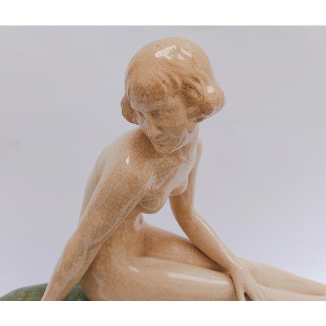 Alexandre Morlon, Sculpture of Nude Woman with Turtle Doves, 1920s-1940s, Ceramic For Sale - Image 6 of 18