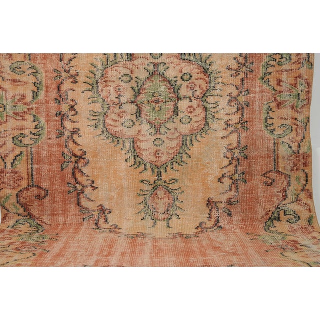 Peach 1970s Vintage Turkish Handmade Wool Cotton Peach Area Rug For Sale - Image 8 of 12