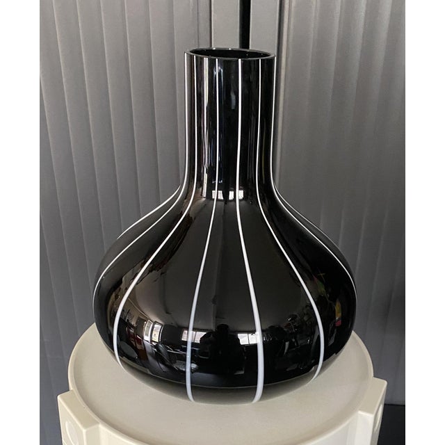 Vintage Black Glass Vase with White Trim, 1950s For Sale - Image 11 of 17