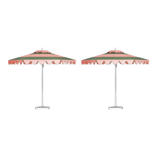 Bali Sunrise 9' Patio Umbrella, Pink & Green, Set of 2 For Sale